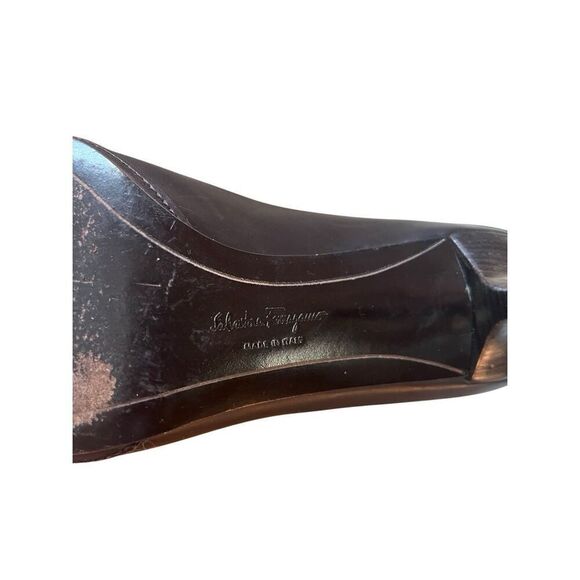 Salvatore Ferragamo Brown Leather Square Toe Pumps Heels Horse Bit Size 8.5 C US - Picture 5 of 12